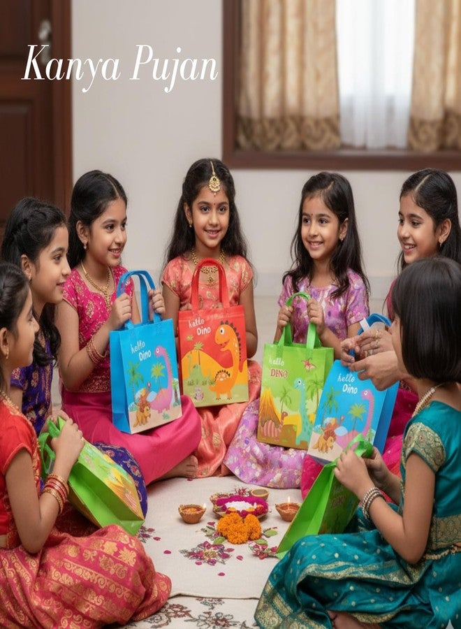 FINEMOE Pack of 12 Small Return Gift Bags for Kids, Unicorn & Dinosaurs Theme, Canvas Return Gift Bag for Birthday, Kanya Pujan, Christmas & Party Favors, Multicolor Gift Cover Small Handbag, Age 2-12 (Dinasour Set) - Image 5